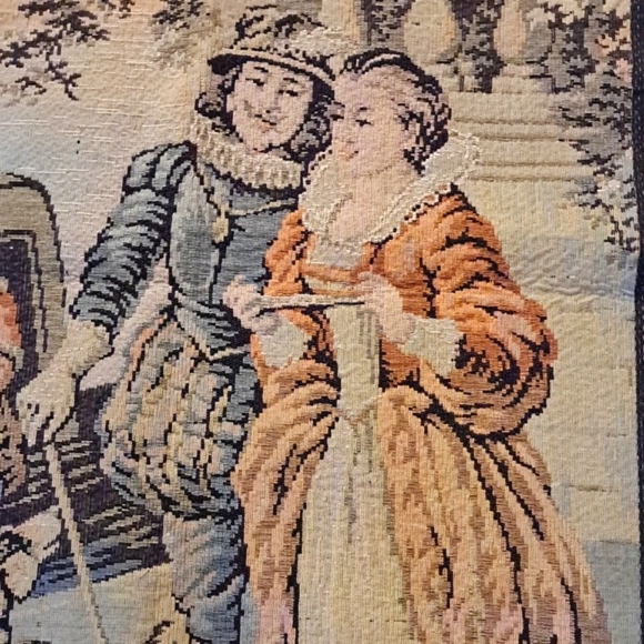 Vintage Tapestry 4' x 2' Wall Art Elizabethan Couple Renaissance Romantic Decor - Picture 2 of 12